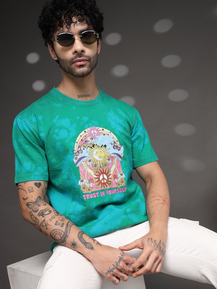 Men's Green Psychedelic Tie-Dye Tee