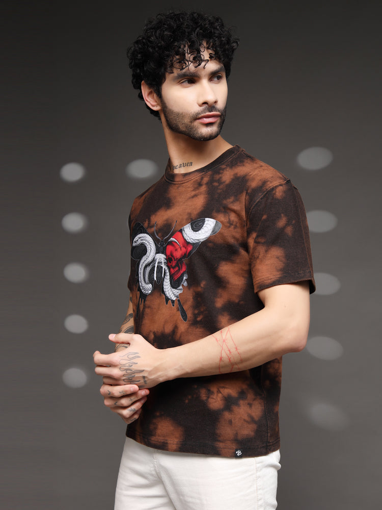 Men's Brown Tie-Dye Butterfly Tee