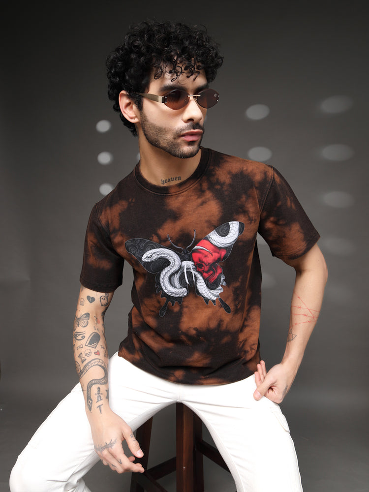 Men's Brown Tie-Dye Butterfly Tee