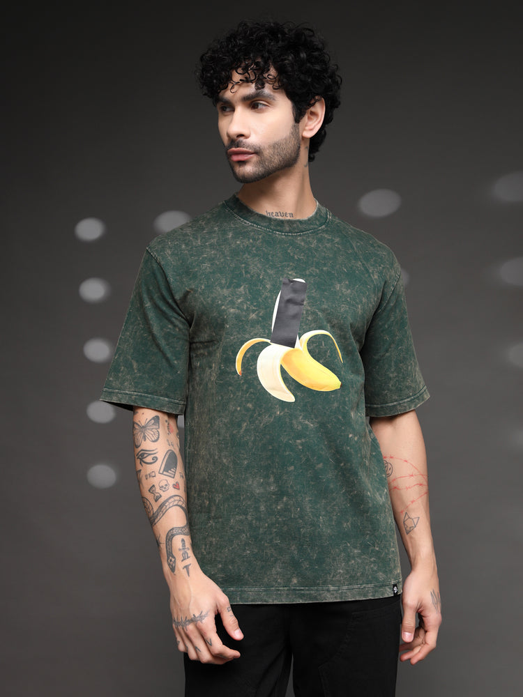 Men's Green Acid-Wash Banana Tee