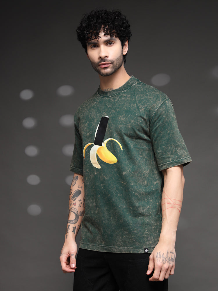Men's Green Acid-Wash Banana Tee