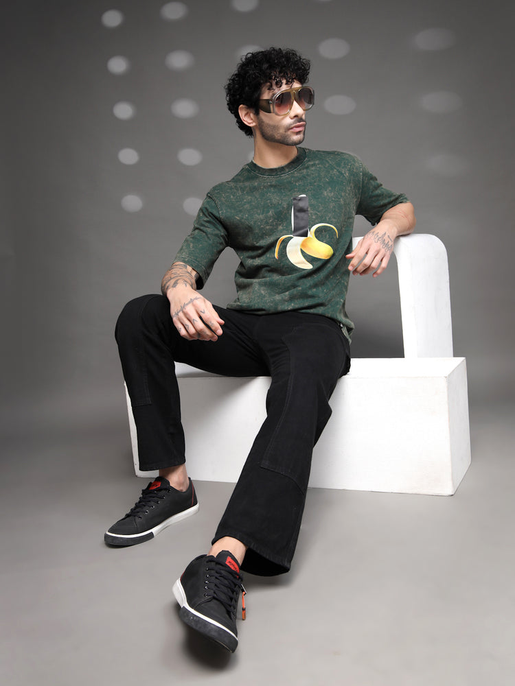 Men's Green Acid-Wash Banana Tee