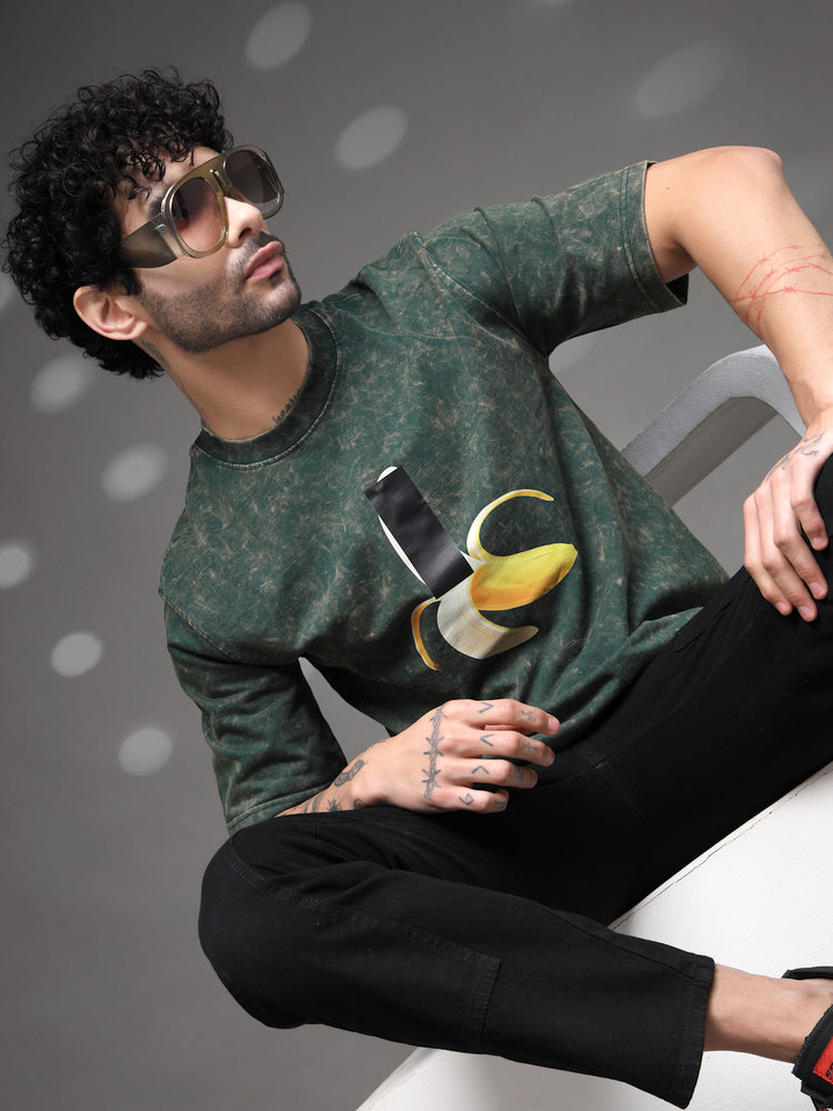 Men's Green Acid-Wash Banana Tee