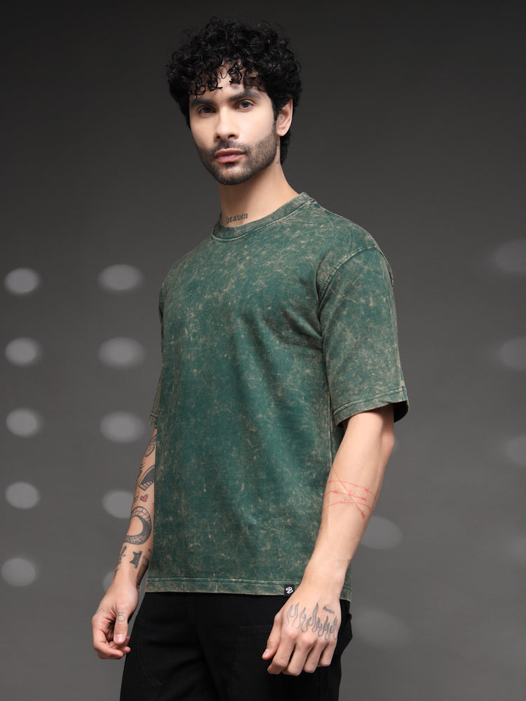 Bottle Green Acid Wash T-Shirt