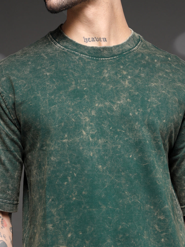 Bottle Green Acid Wash T-Shirt