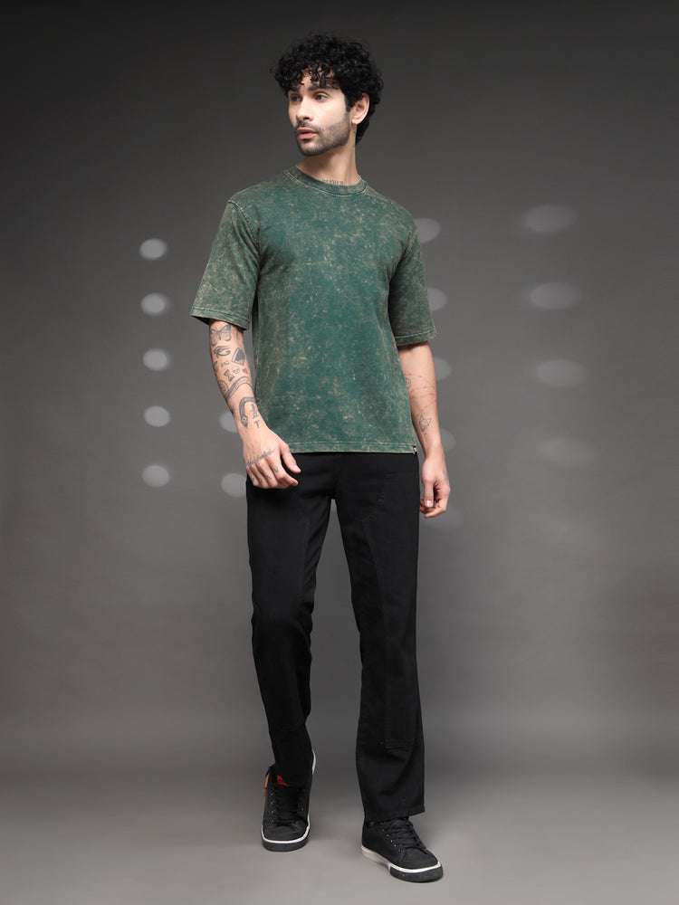 Bottle Green Acid Wash T-Shirt