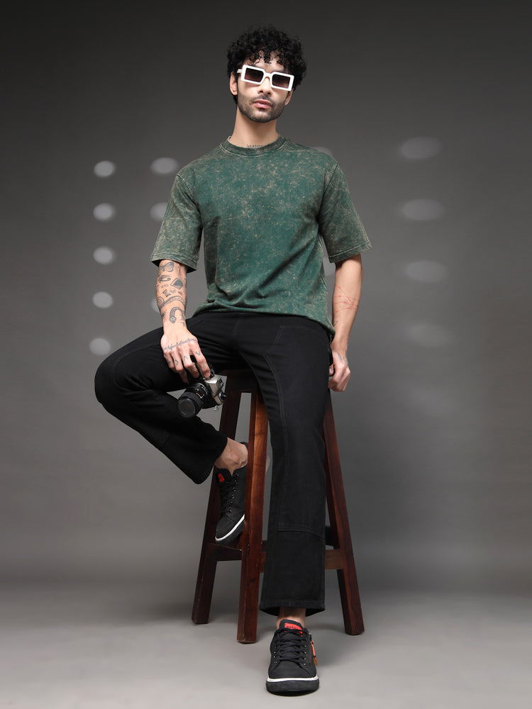 Bottle Green Acid Wash T-Shirt