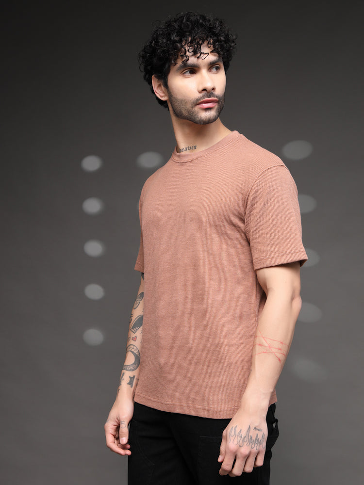 Mauve Waffle Knit Crew T-Shirt