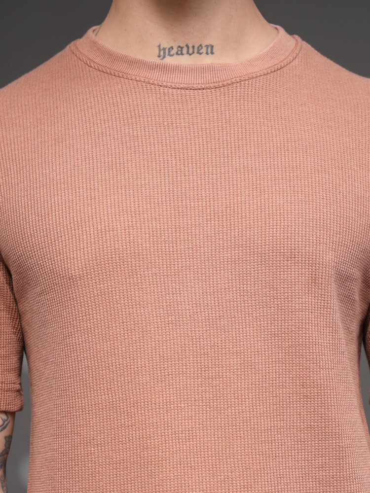 Mauve Waffle Knit Crew T-Shirt