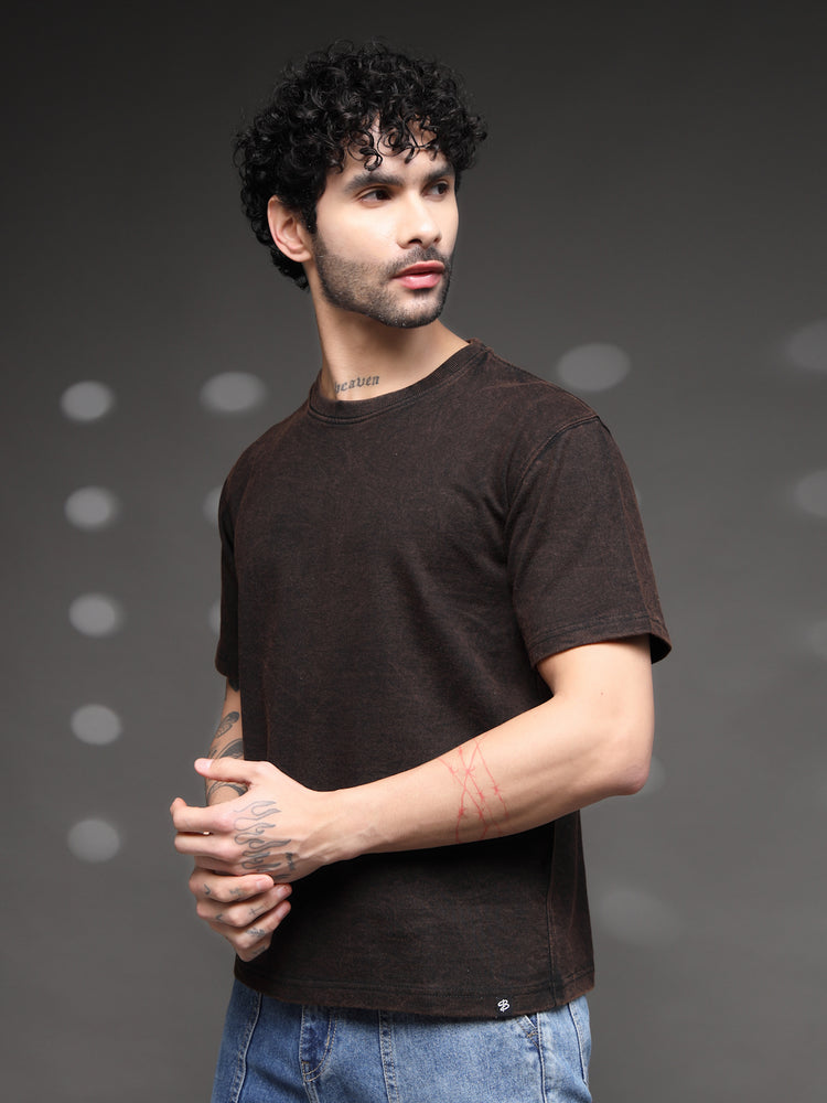 Brown Fadded Acid Wash T-Shirt