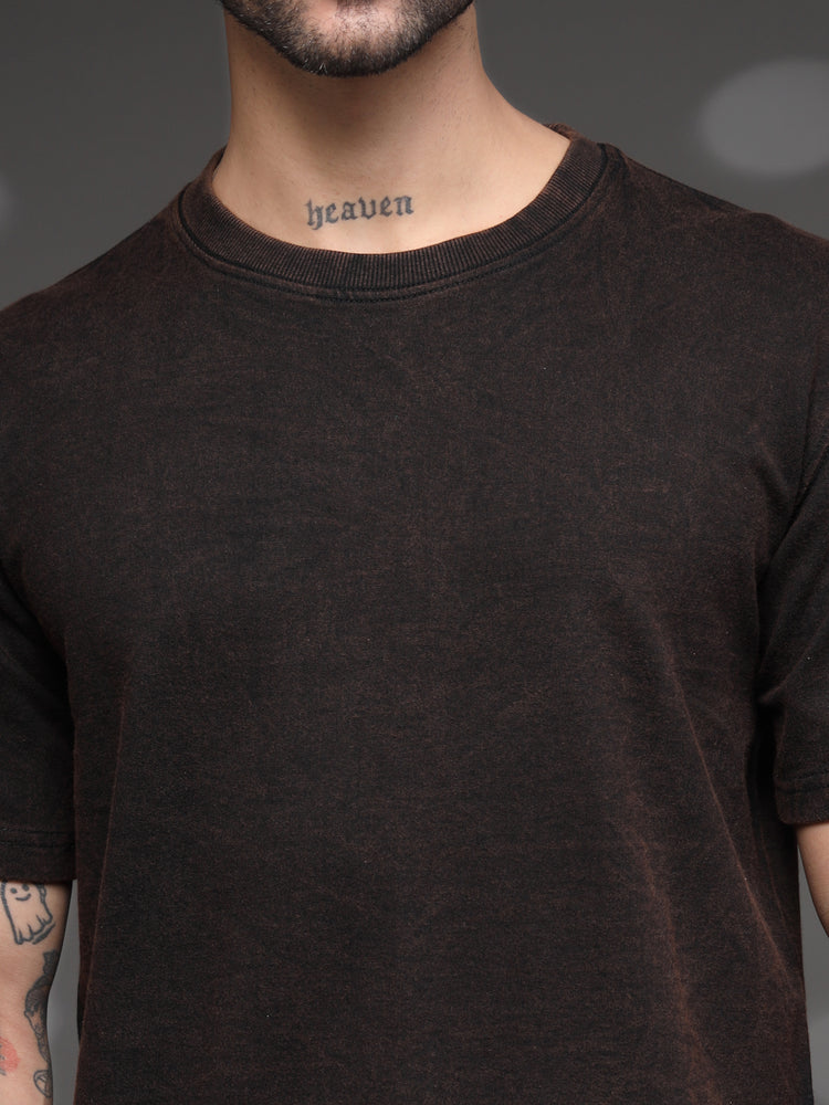 Brown Fadded Acid Wash T-Shirt