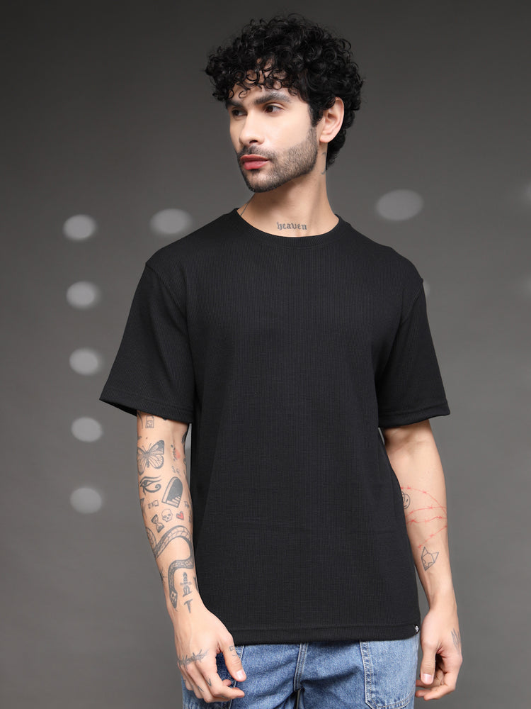 Men's Black Waffle Knit T-Shirt