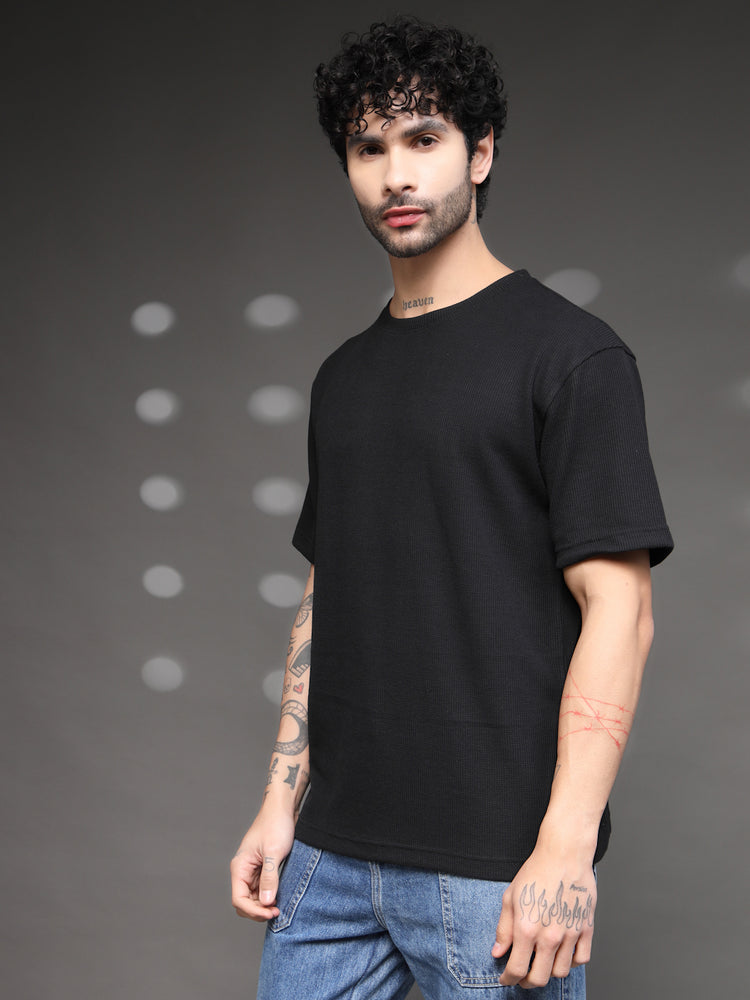 Men's Black Waffle Knit T-Shirt