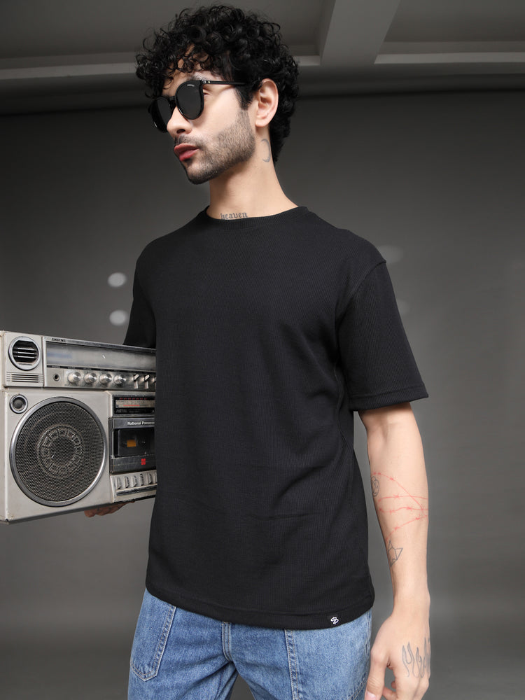 Men's Black Waffle Knit T-Shirt