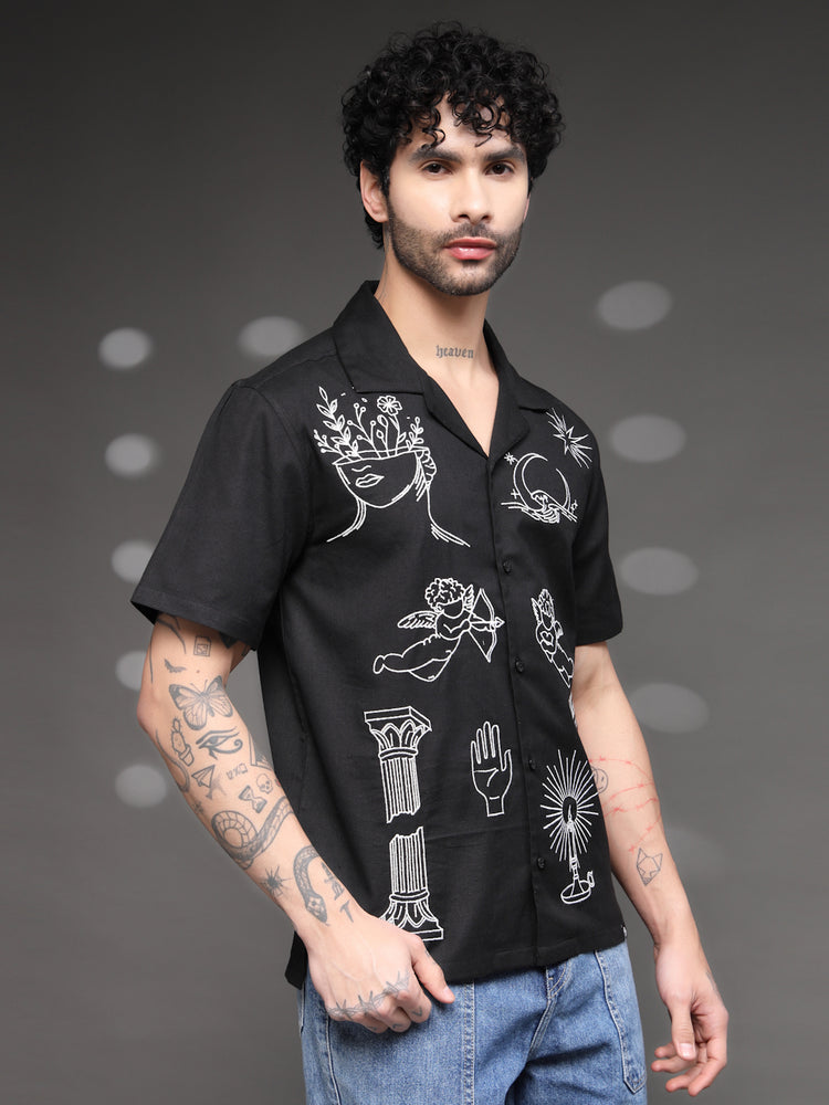 Black Tattoo Graphic Cuban Shirt