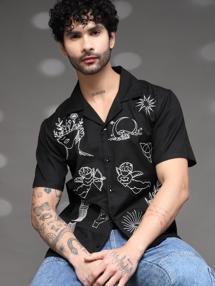 Black Tattoo Graphic Cuban Shirt