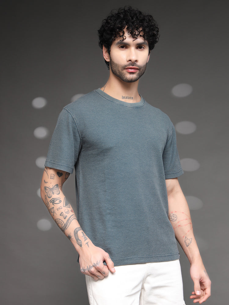 Men's Teal Waffle Knit T-Shirt