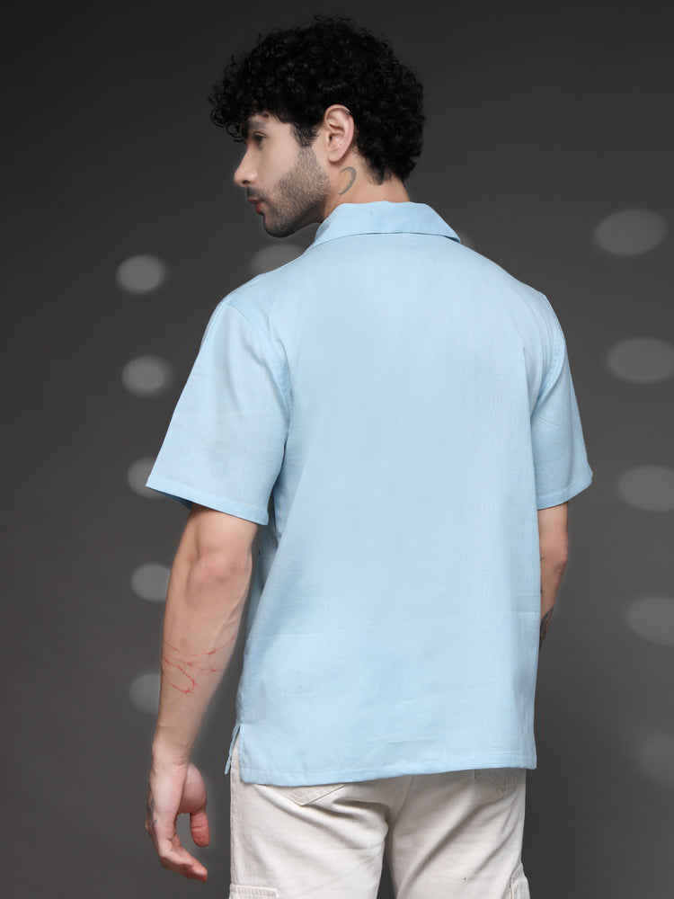 Men's Blue Dragonfly Embroidered Shirt
