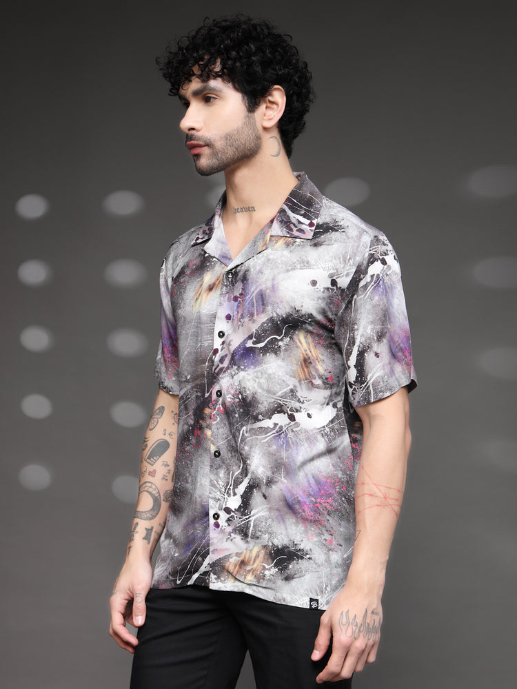 Men's Grey Abstract Splatter Shirt