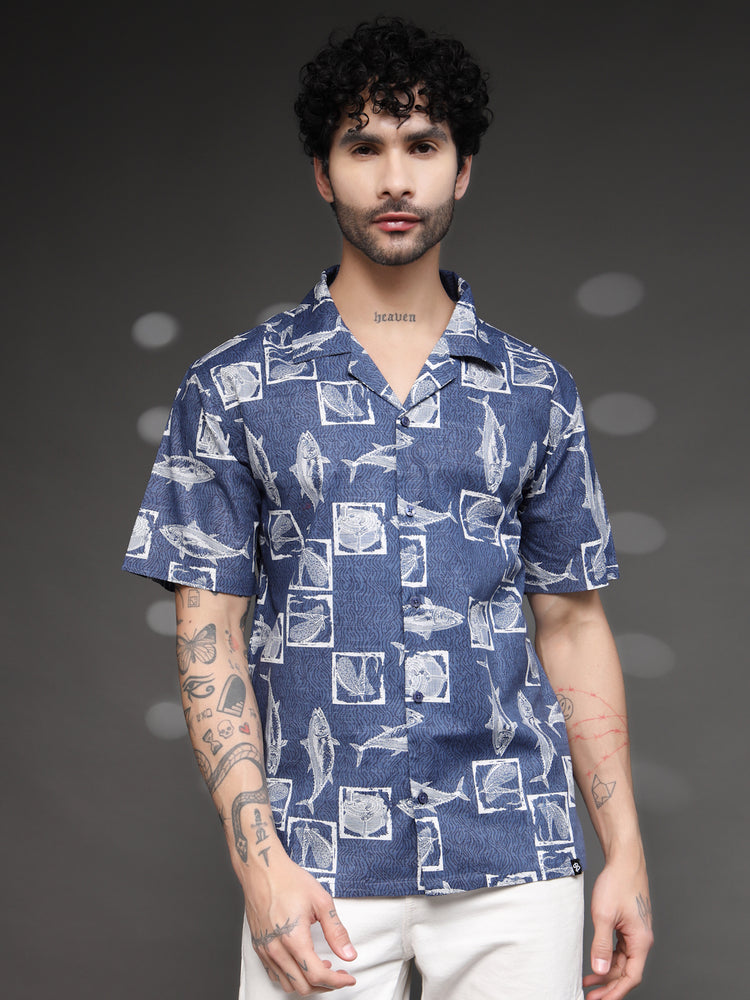 Blue Nautical Fish Print Shirt