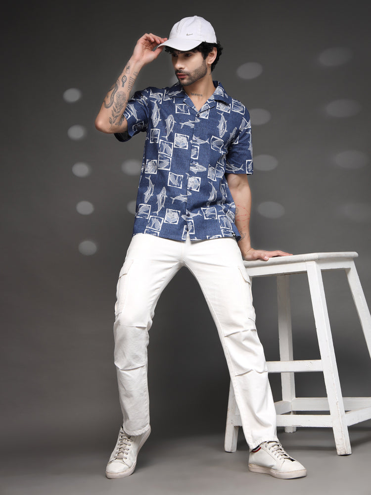 Blue Nautical Fish Print Shirt