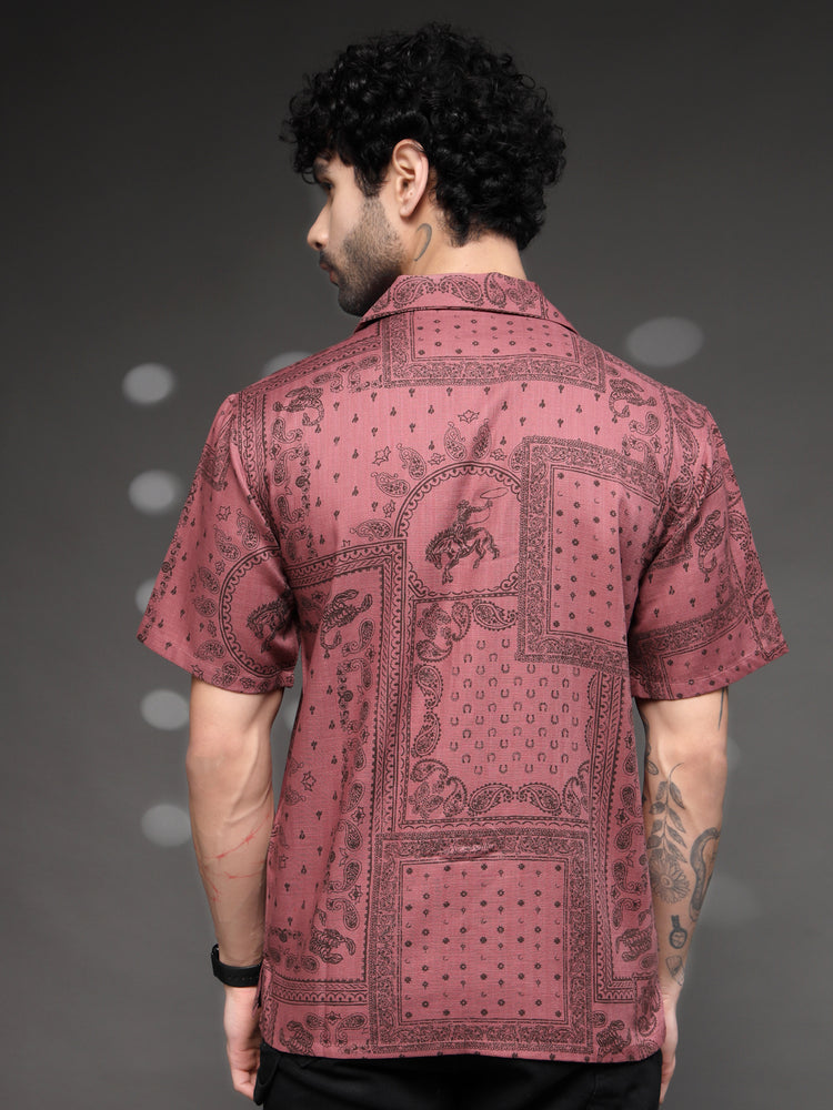 Mauve Western Bandana Print Shirt