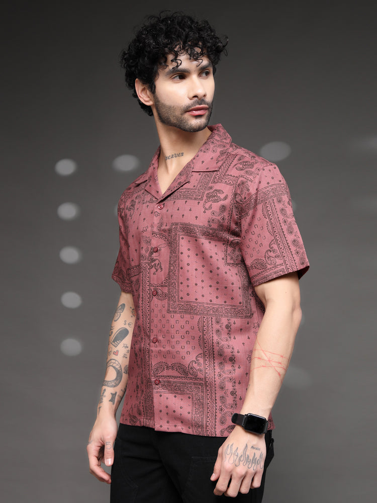 Mauve Western Bandana Print Shirt