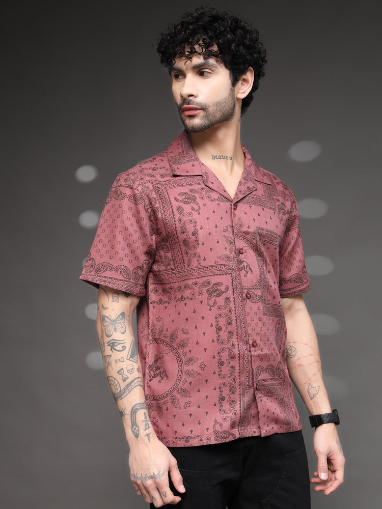 Mauve Western Bandana Print Shirt