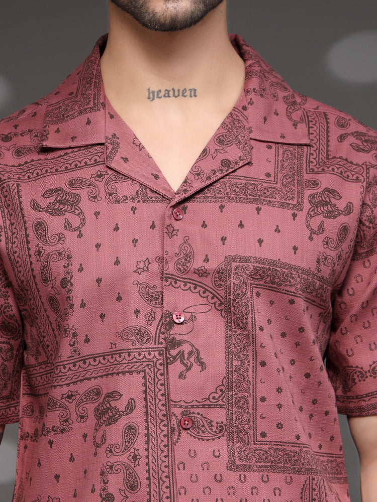Mauve Western Bandana Print Shirt