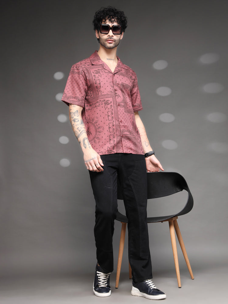 Mauve Western Bandana Print Shirt