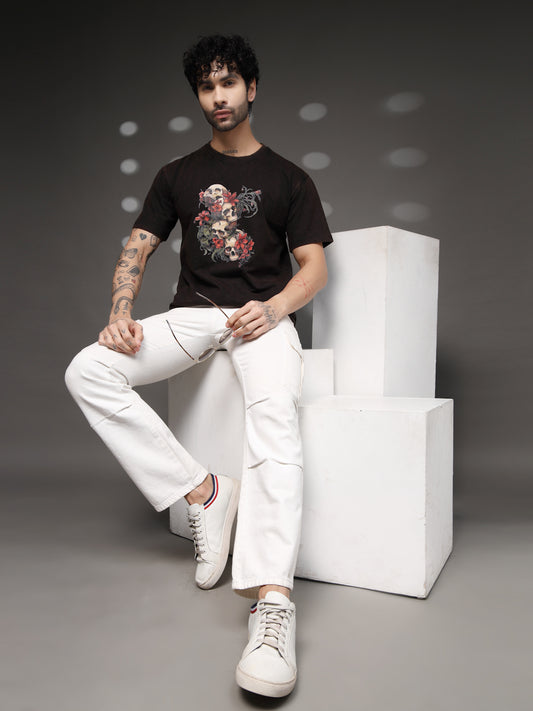Men's Skull Floral Acid-Wash Tee