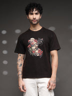 Men's Skull Floral Acid-Wash Tee
