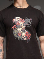 Men's Skull Floral Acid-Wash Tee
