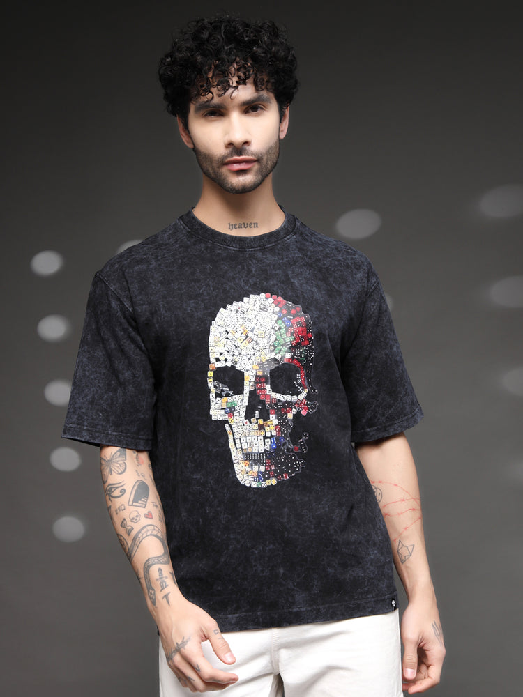 Black Acid Wash Skull Tee