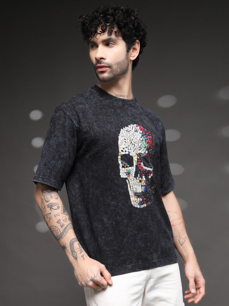 Black Acid Wash Skull Tee