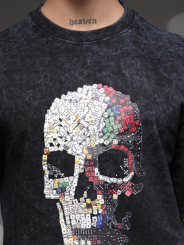 Black Acid Wash Skull Tee