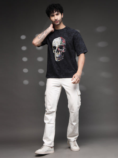 Black Acid Wash Skull Tee