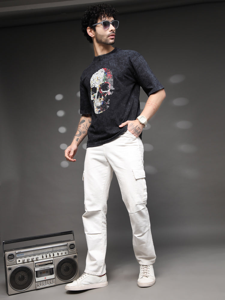 Black Acid Wash Skull Tee