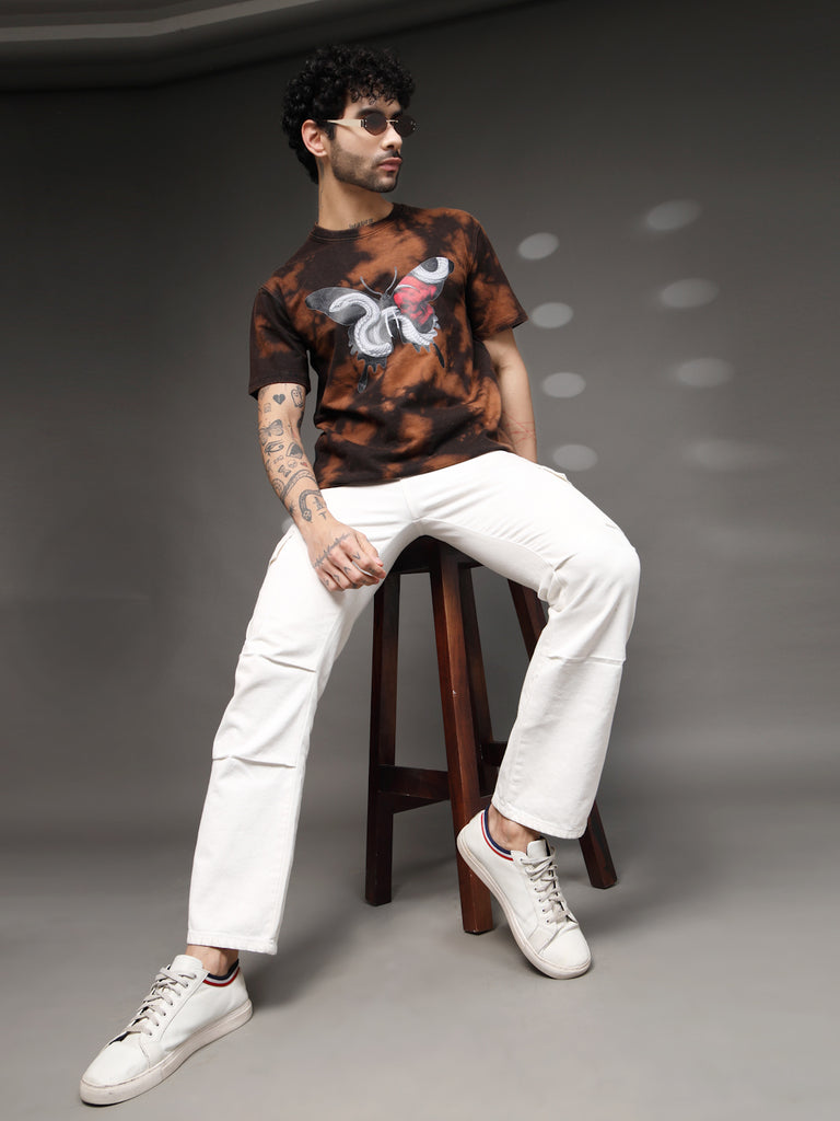 Men's Brown Tie-Dye Butterfly Tee