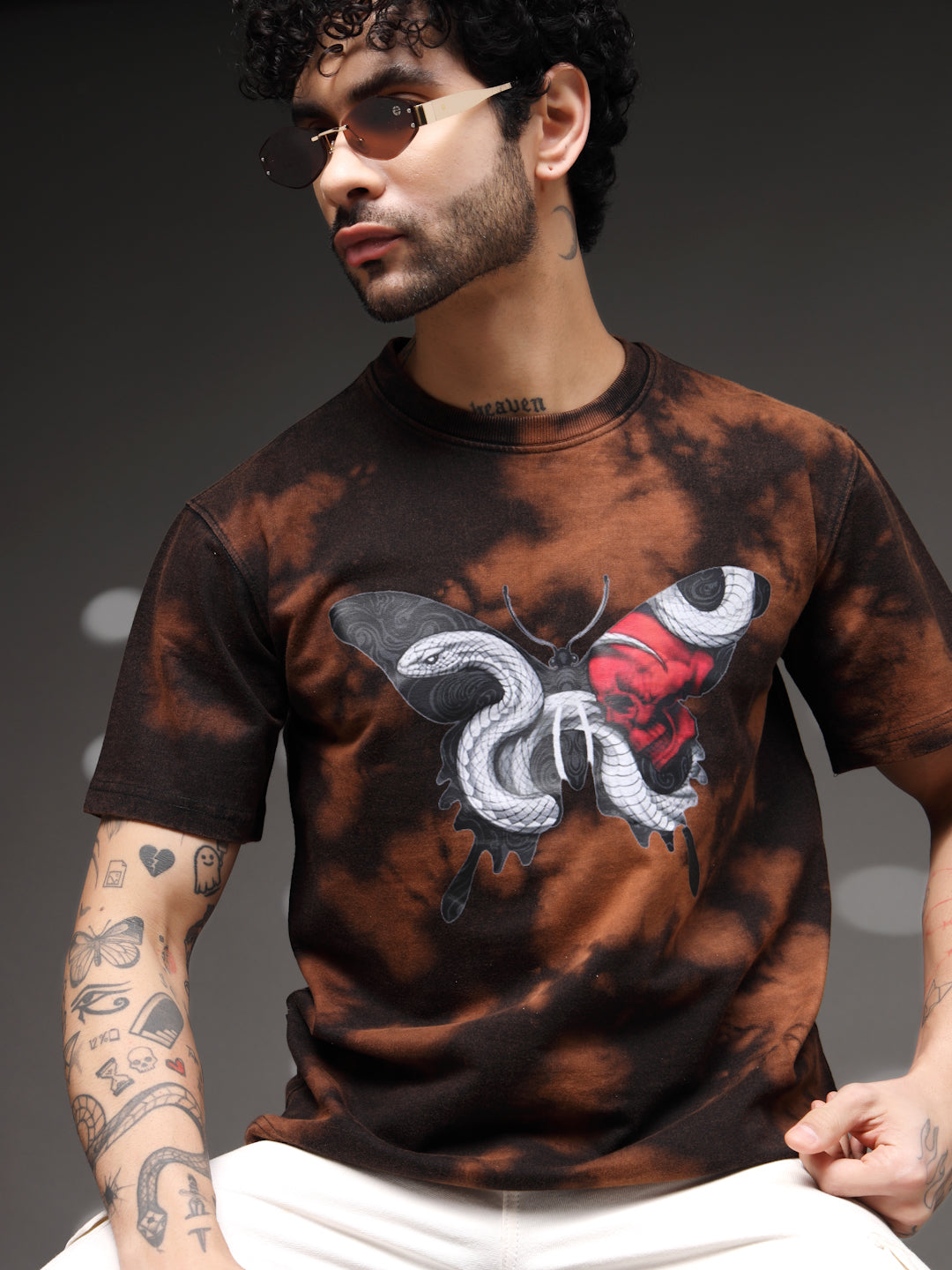 Men's Brown Tie-Dye Butterfly Tee