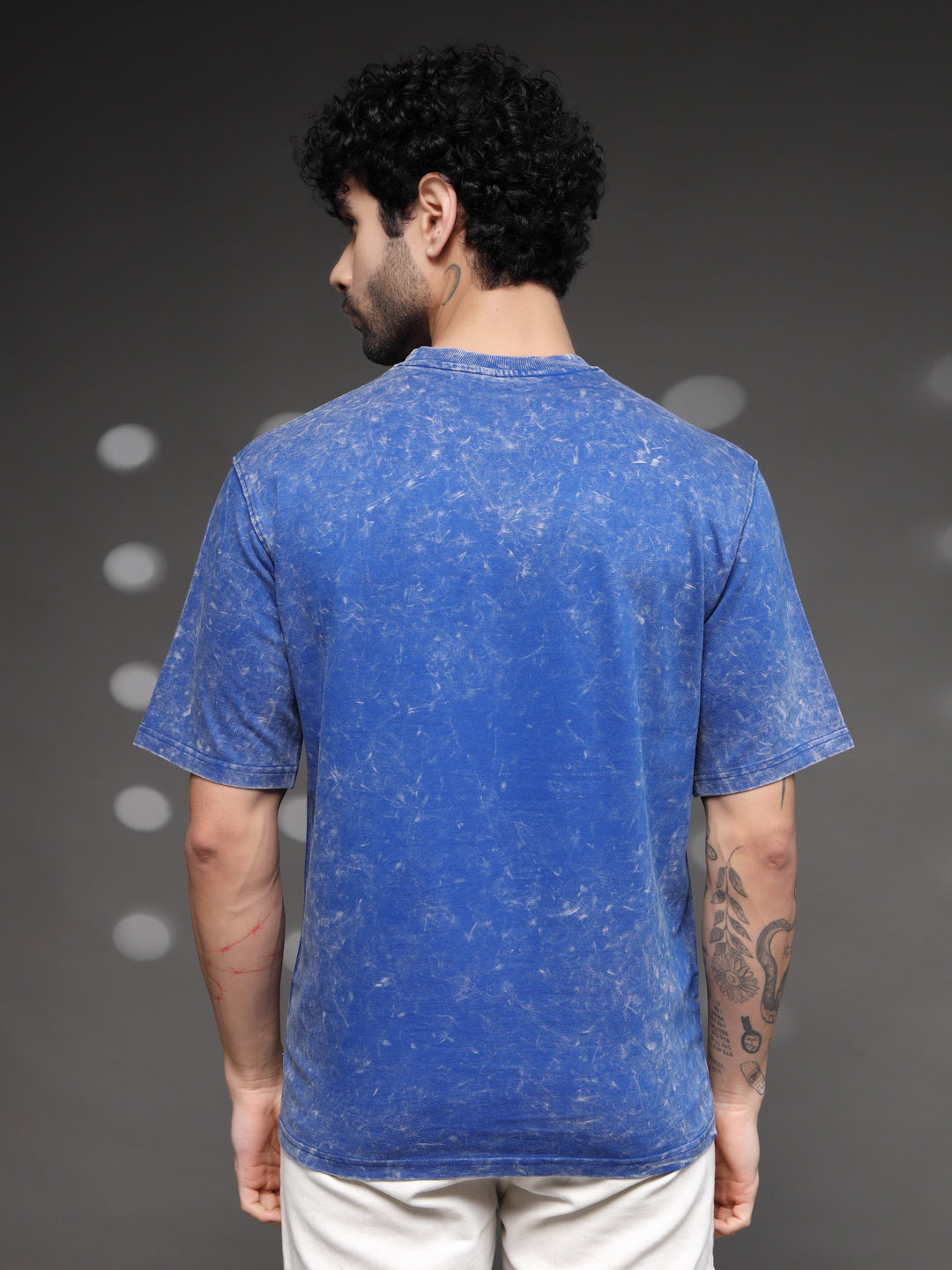 Men's Blue Acid-Wash Skull Tee