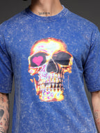 Men's Blue Acid-Wash Skull Tee
