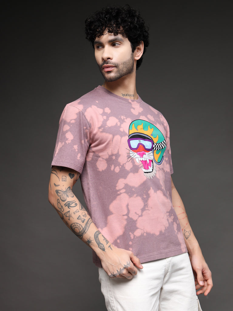 Men's Mauve Tie-Dye Tiger Tee