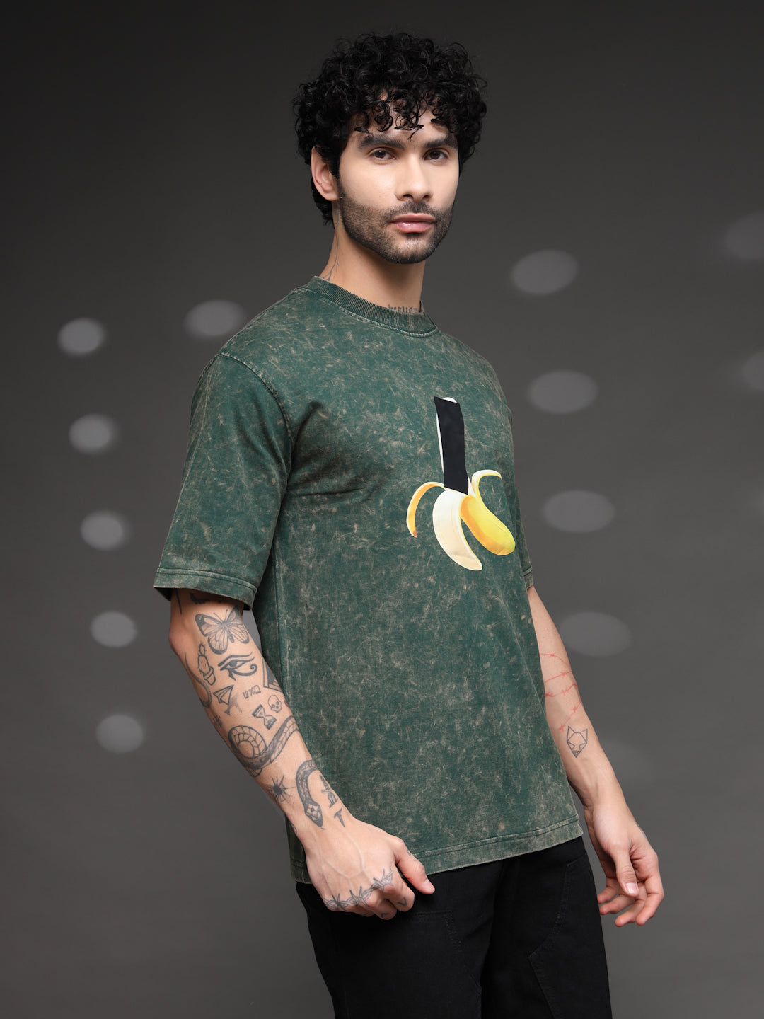 Men's Green Acid-Wash Banana Tee
