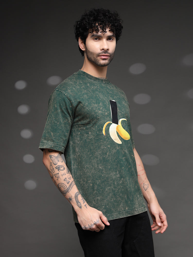 Men's Green Acid-Wash Banana Tee