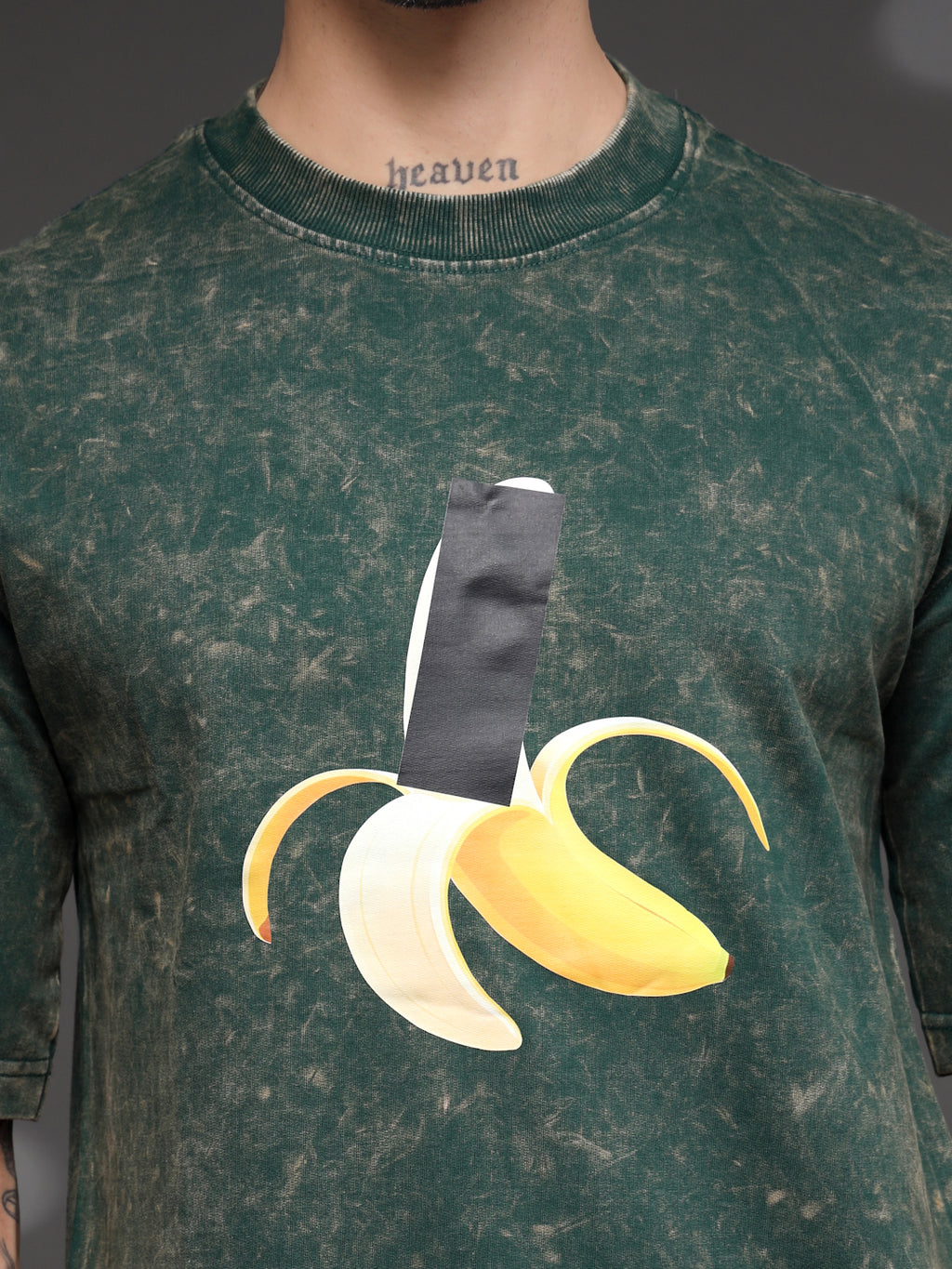 Men's Green Acid-Wash Banana Tee