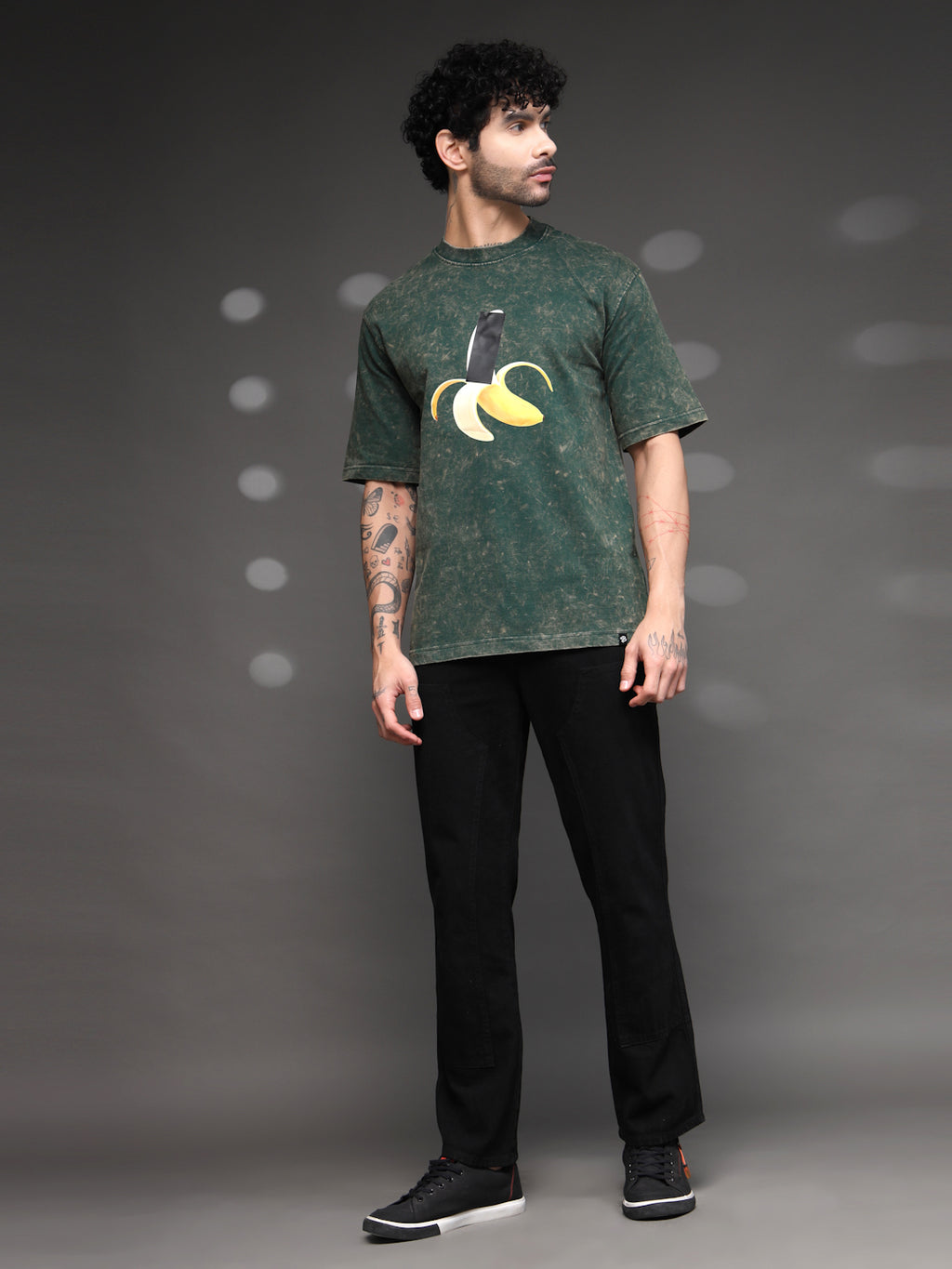 Men's Green Acid-Wash Banana Tee