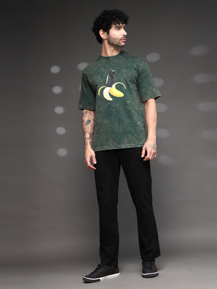 Men's Green Acid-Wash Banana Tee