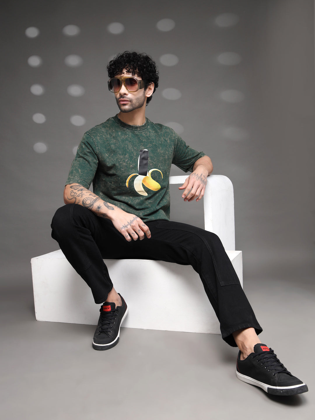 Men's Green Acid-Wash Banana Tee