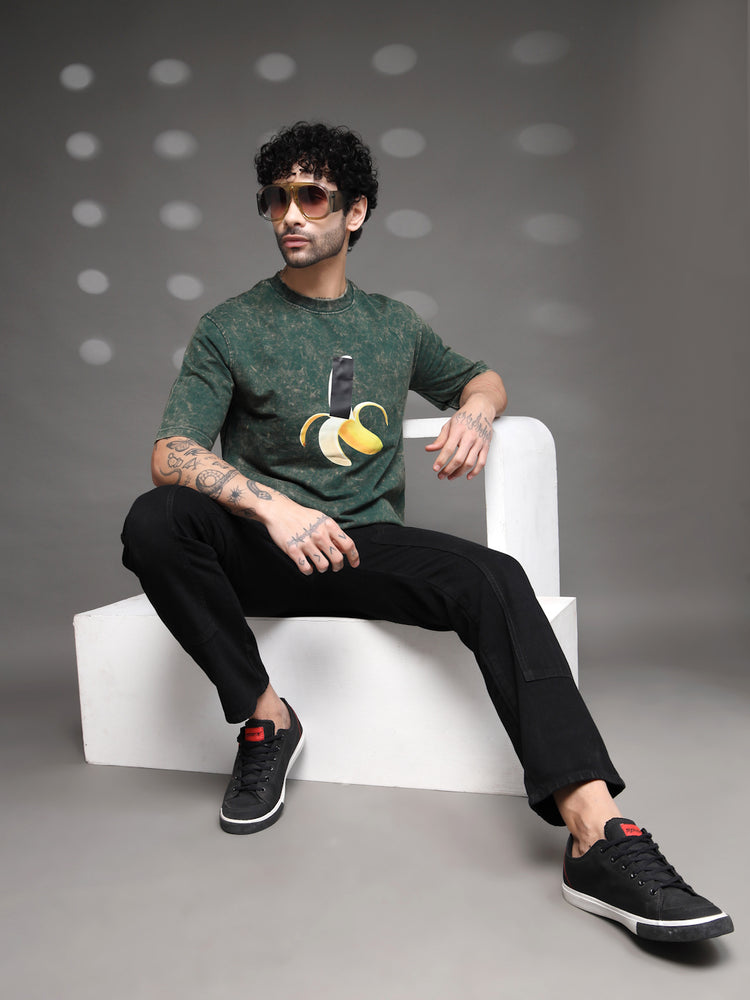 Men's Green Acid-Wash Banana Tee